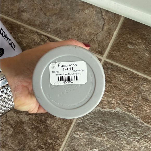 New Corkcicle snow leopard 16 oz tumbler and can cooler slim green gray cup - Picture 4 of 6